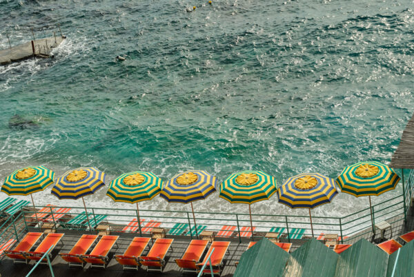 Umbrella's on the Capri coastline, Italy.