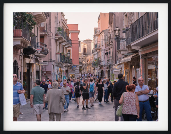 Busy City Streets of Taomina Etna, Sicily, Italy