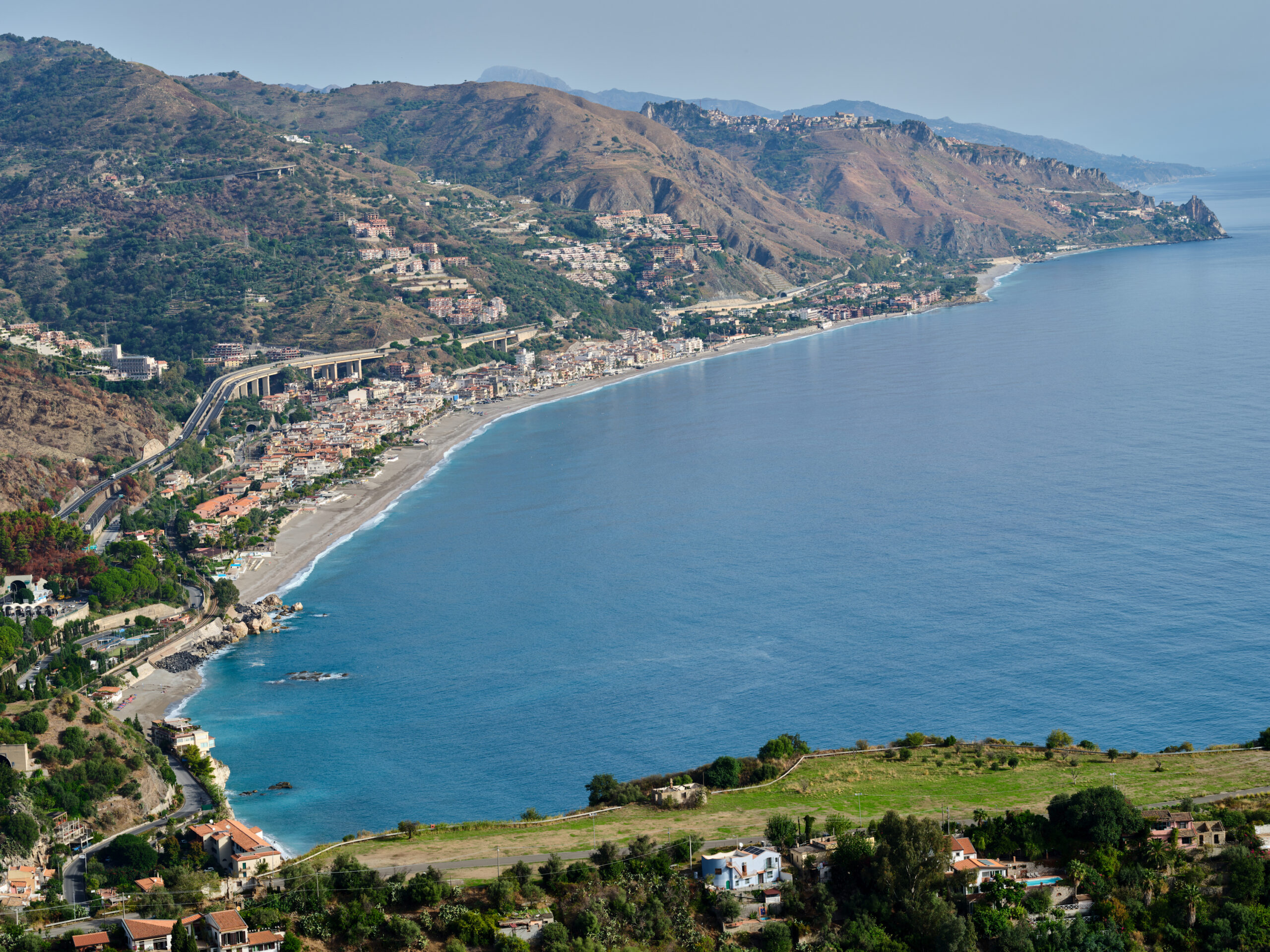 View of Taomina Etna from a mountain, Sicily, Italy