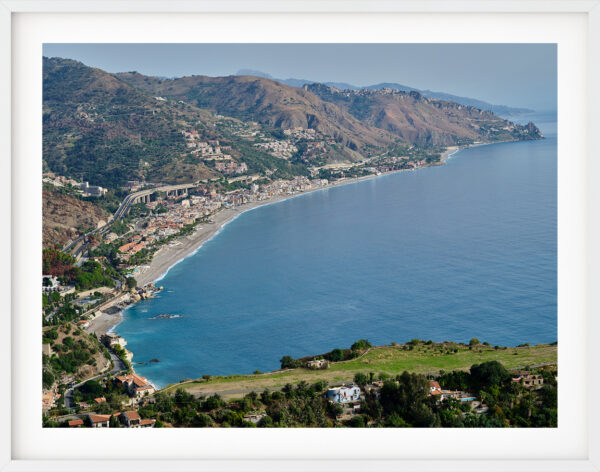 View of Taomina Etna from a mountain, Sicily, Italy