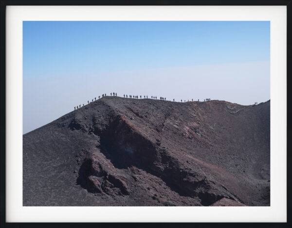 Mountainscape of Taomina with hikers in the distance, Sicily, Italy